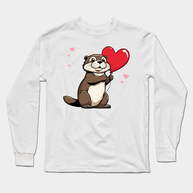 Otter Heart Balloon - Valentines Day Long Sleeve T-Shirt by FluffigerSchuh